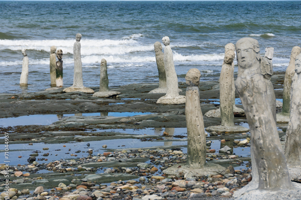 stonework statues leading into the St. Laurence River, Quebec, Canada stonework statues leading into the St. Laurence River, Quebec, Canada