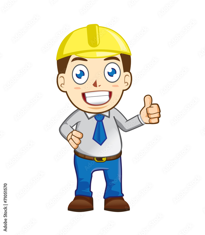 Engineer mascot cartoon in thumb up action and smile