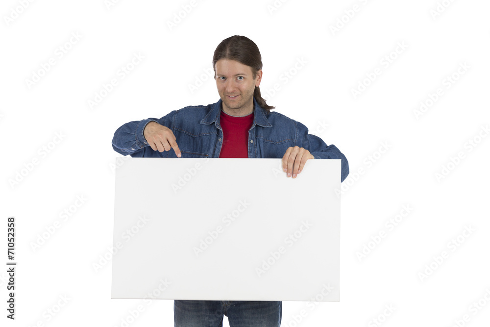 Man pointing to a blank marketing poster