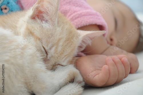 Baby and cat daytime sleeping