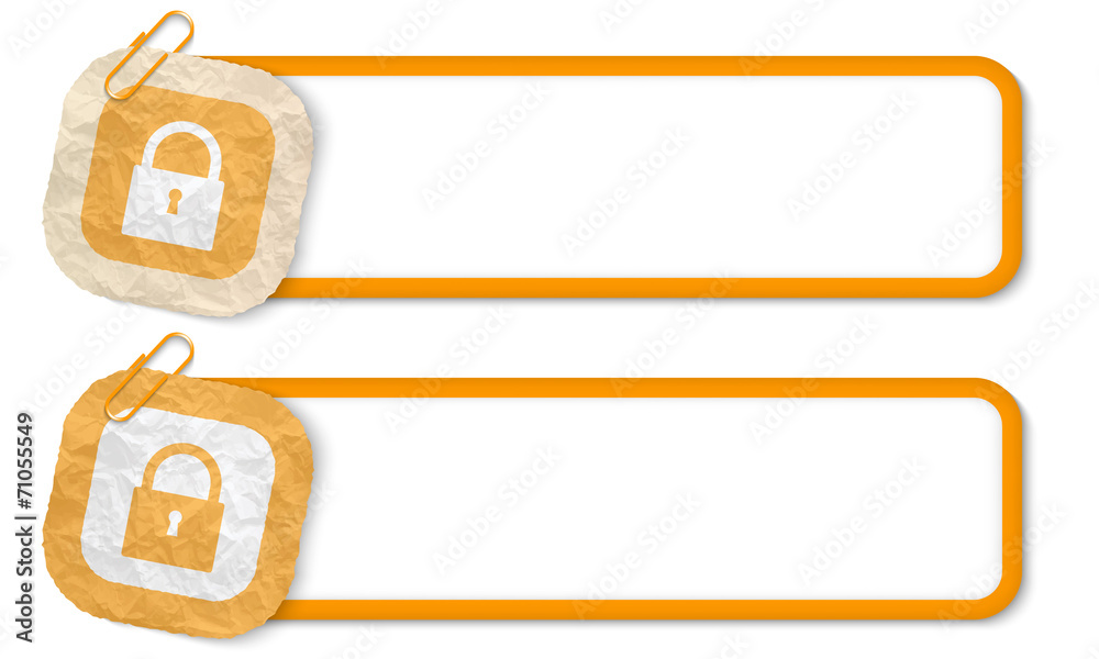 Fototapeta premium yellow frames with texture crumpled paper and padlock