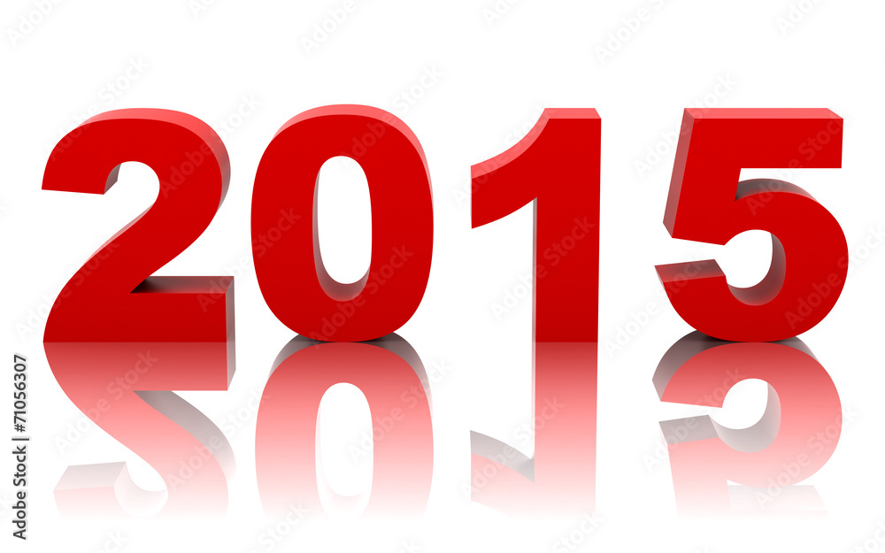 new year 2015 with reflection isolated on white background new year 2015 with reflection isolated on white background