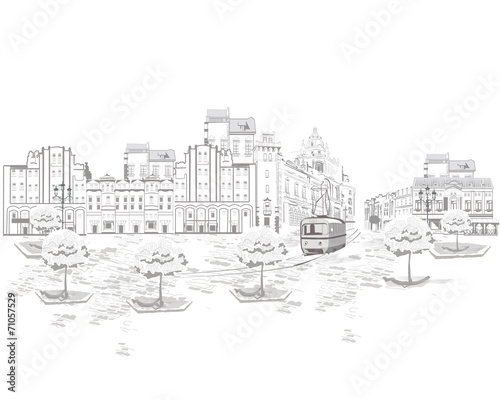 Series of street views in the old city, sketch