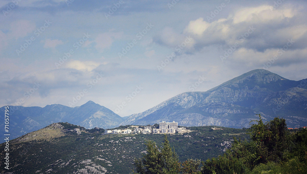 Naklejka premium small town in the mountains landscape