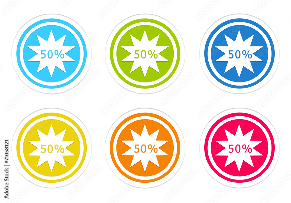 Set of rounded colorful icons with discount symbol Set of rounded colorful icons with discount symbol