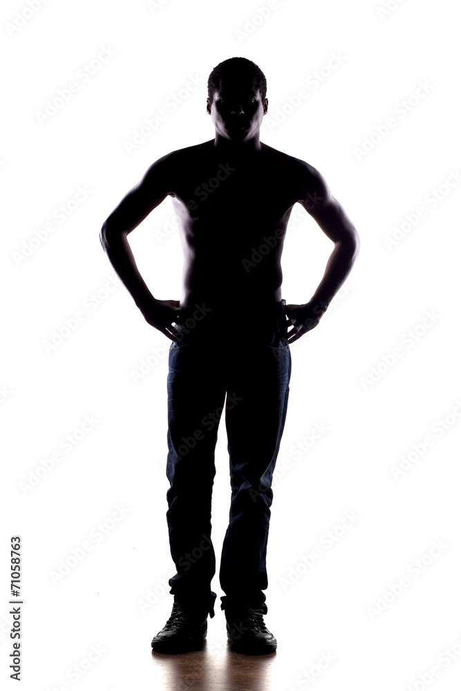 silhouette of a half-naked African man on a white background silhouette of a half-naked African man on a white background