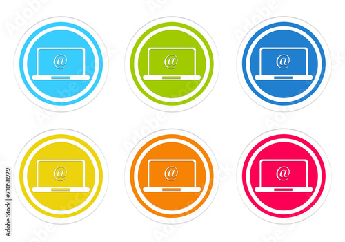 Set of rounded colorful icons with computer symbol