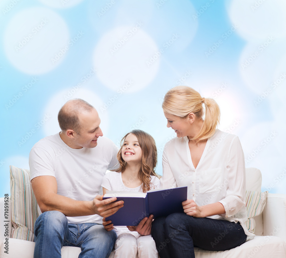 happy family with book at home happy family with book at home