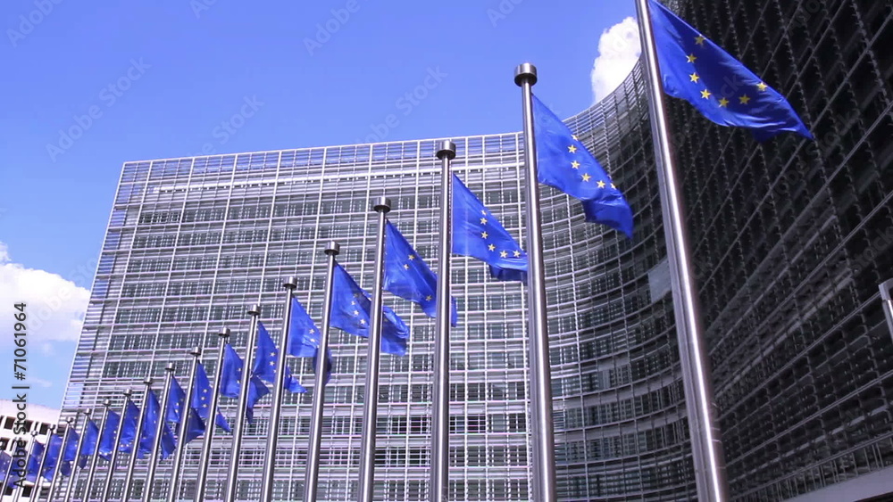 European Flags in front of the European Commission in Brussels.