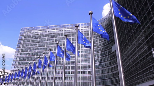 European Flags in front of the European Commission in Brussels. photo