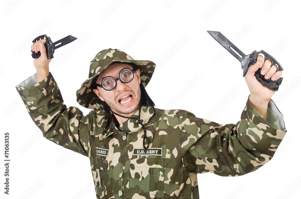 Funny soldier in military concept Funny soldier in military concept