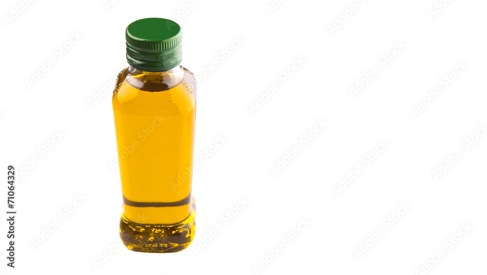 A bottle of olive oil over white background