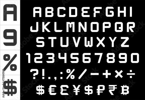 alphabet, numbers, currency and symbols pack