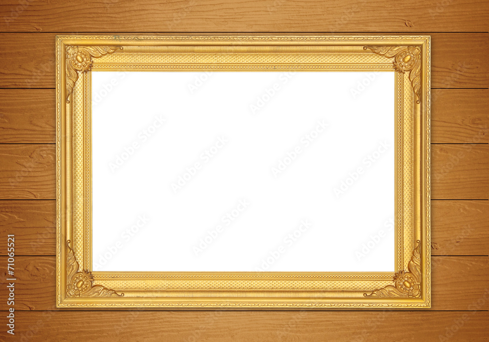 blank golden frame on wood wall blank golden frame on wood wall