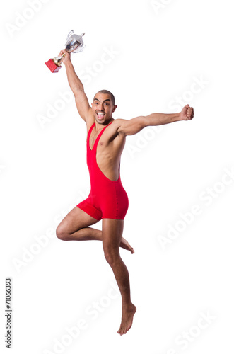 Wrestler in red dress isolated on the white background © Elnur