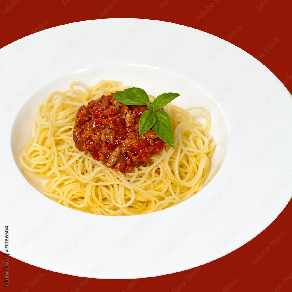 Italian food. Spaghetti Bolognese. Isolated. Selective focus.