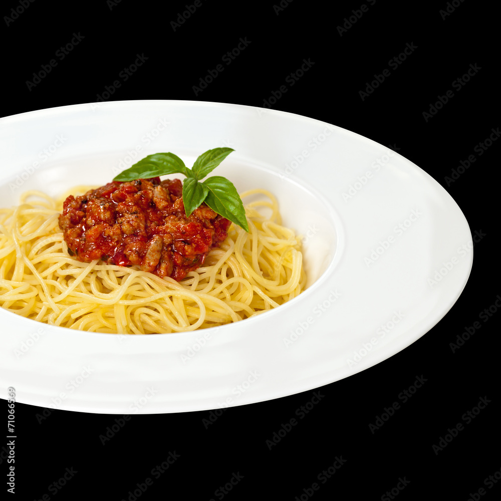 Pasta with Bolognese Sauce and Basil isolated Pasta with Bolognese Sauce and Basil isolated