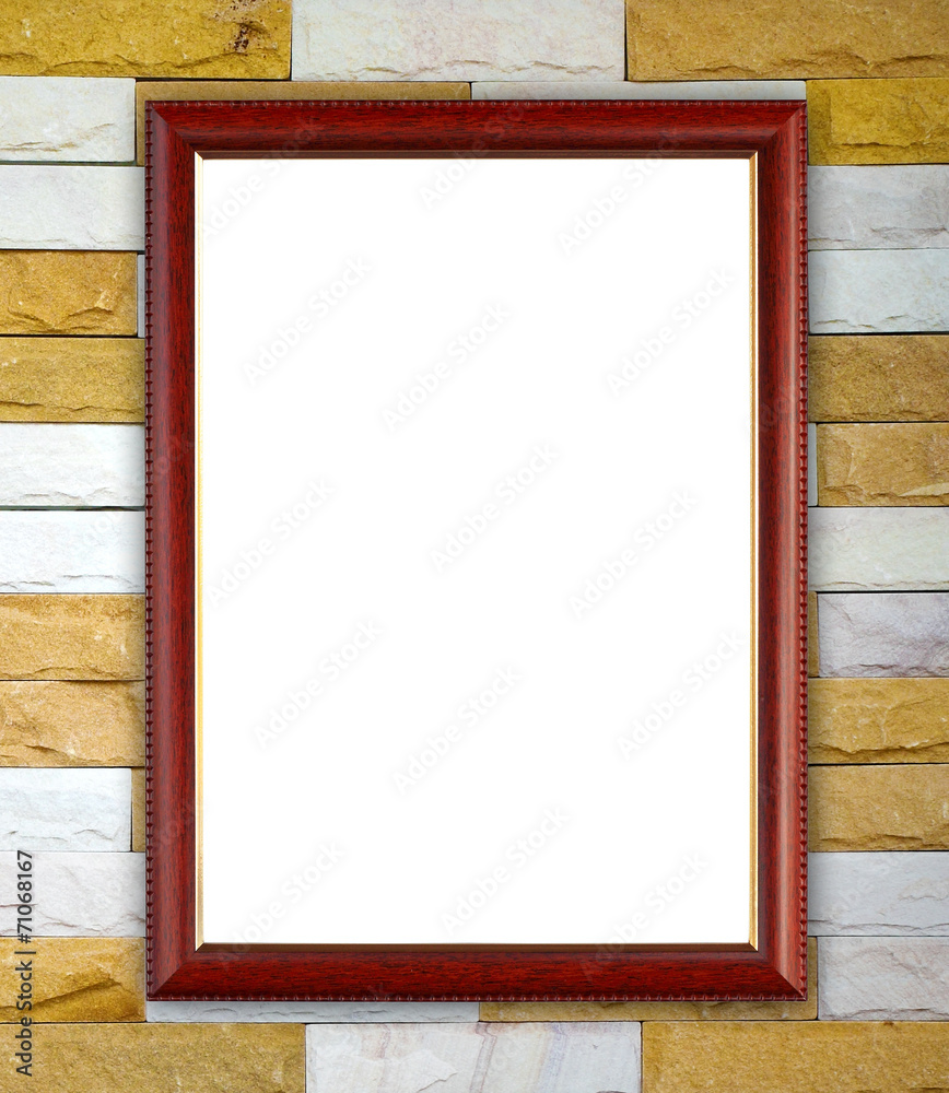 Fototapeta premium blank wood frame on brick stone wall