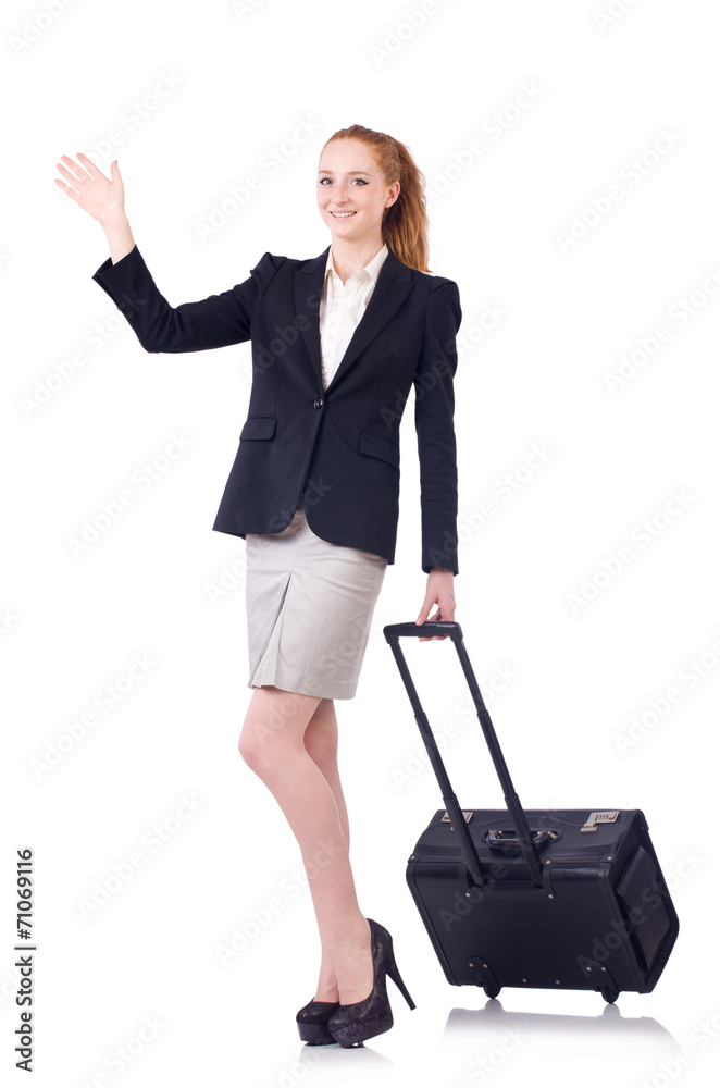 Travelling businesswoman isolated on the white Travelling businesswoman isolated on the white