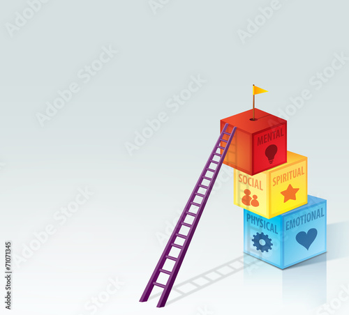 Personal Development Growth Health Concept with Boxes and Ladder