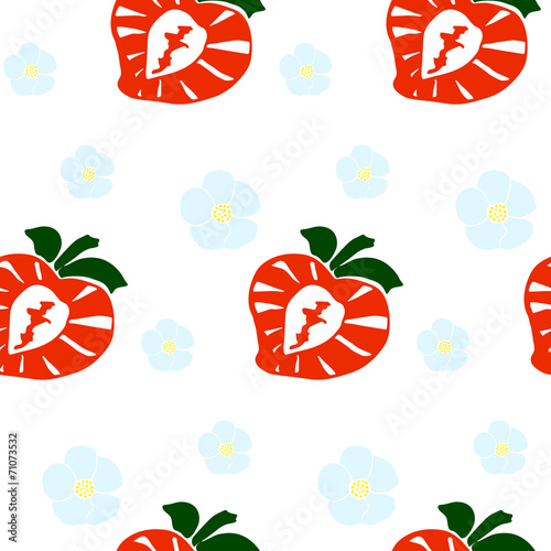 strawberries and flowers - seamless pattern.