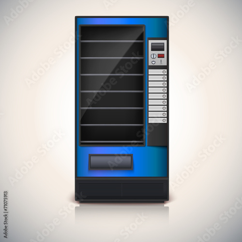 Vending Machine with shelves, blue coloor.