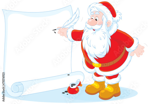 Santa Claus writing a holiay ad