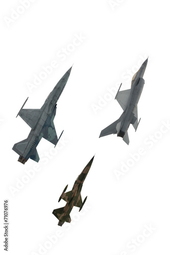 A green colored camouflage fighter plane of the isolated against