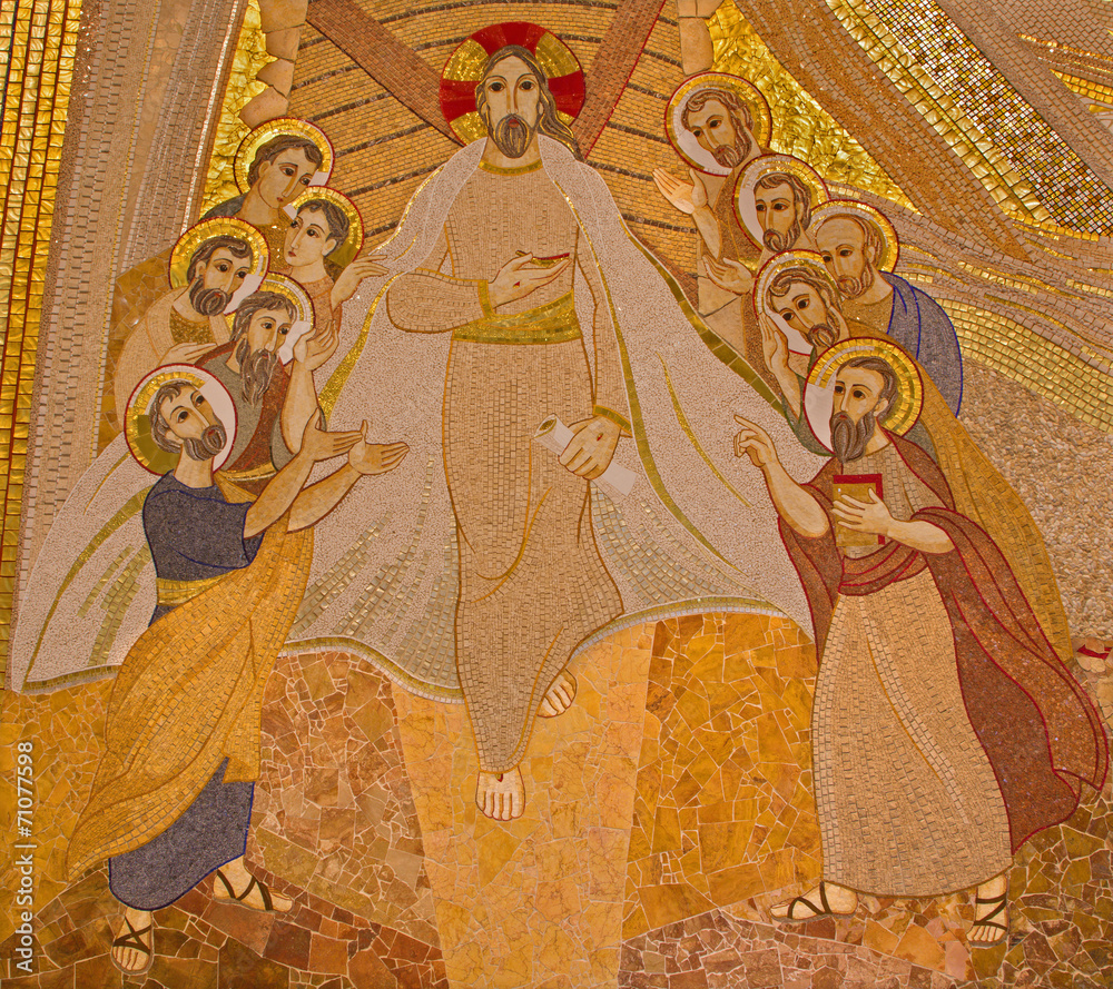 Bratislava - mosaic of resurrected Christ among the apostles
