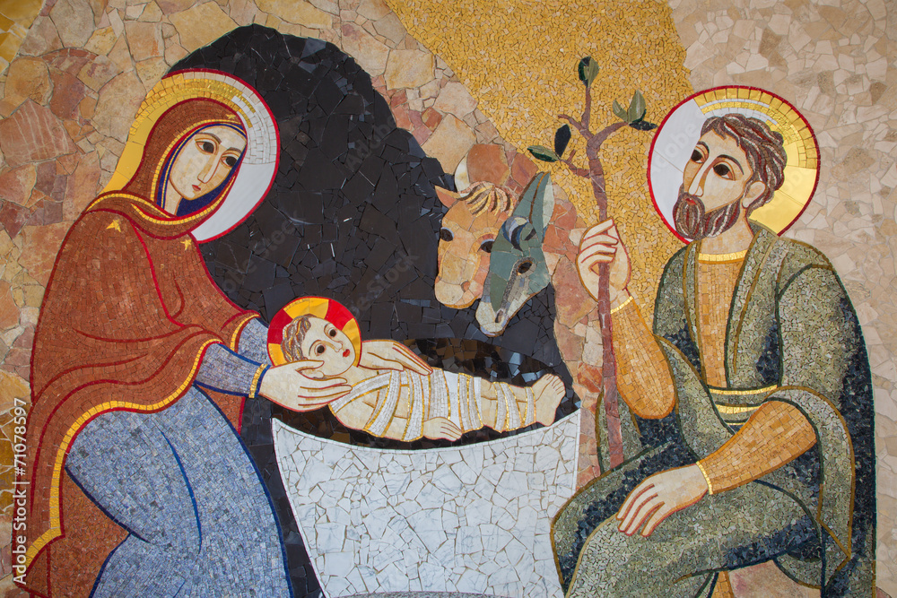 Bratislava - The mosaic of Nativity in st. Sebastian cathedral - obrazy, fototapety, plakaty 