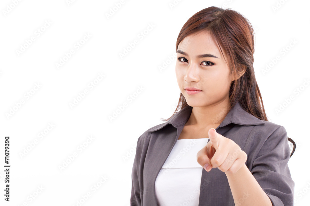 female business executive, business woman looking and pointing a female business executive, business woman looking and pointing a