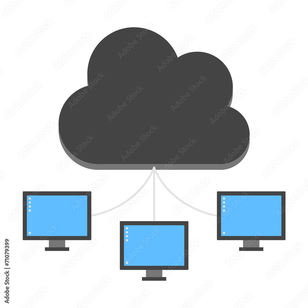 Cloud services icon. Black cloud with computers. Cloud services icon. Black cloud with computers.