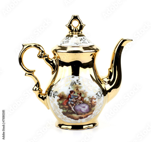 Retro porcelain teapot on a white isolated background