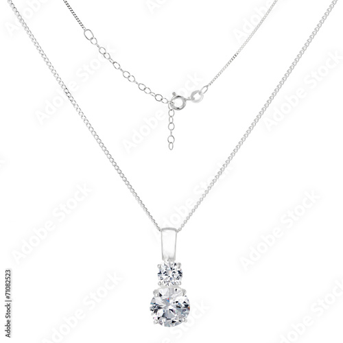 Fotótapéta Silver necklace and pendant on white background