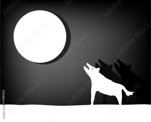 Wolves howl at the moon, vector illustration