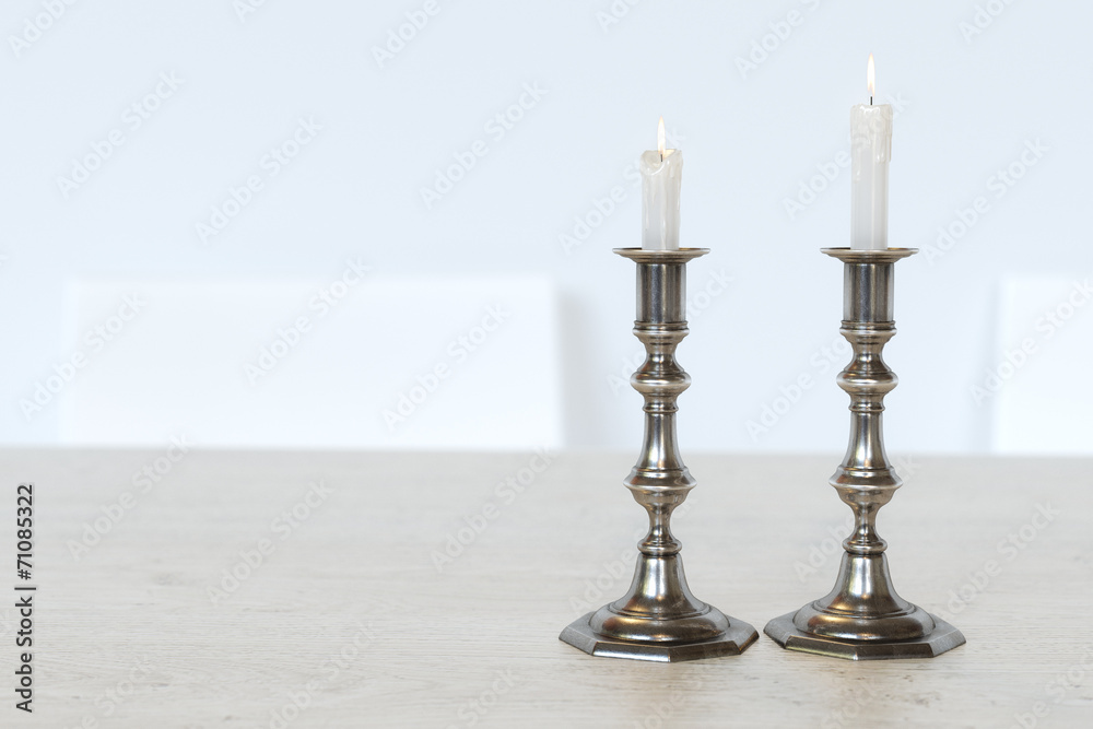 Retro Candelabra With On The Kitchen Table Stock Photo: Retro Candelabra With On The Kitchen Table Stock Photo: