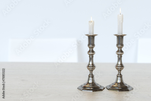Retro Candelabra With On The Kitchen Table  Stock Photo: