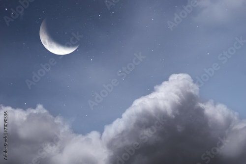 Starry Night Scene with Moon and Clouds and Stars