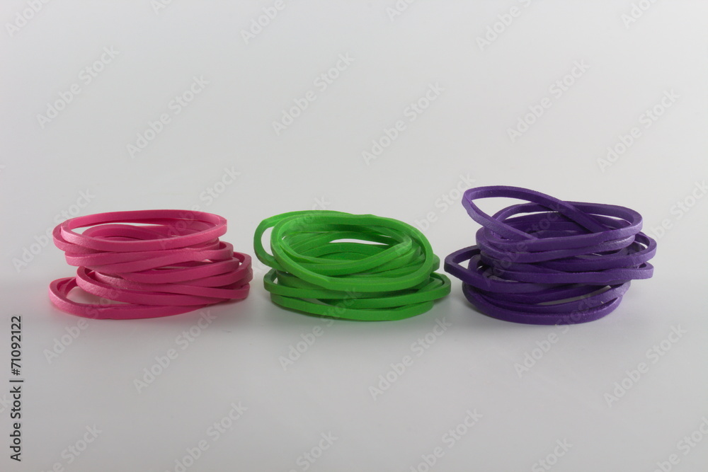rubber band group colorful purple pink green