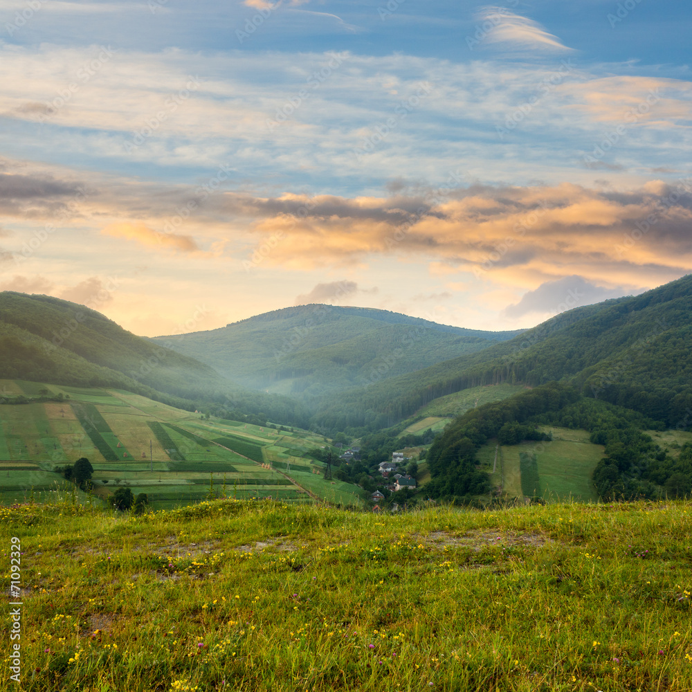 Fototapeta premium field near home at sunrise