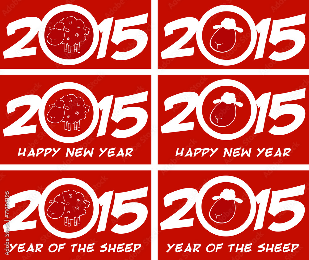 Obraz premium Year Of Sheep 2015 Numbers Design Cards 1. Collection Set