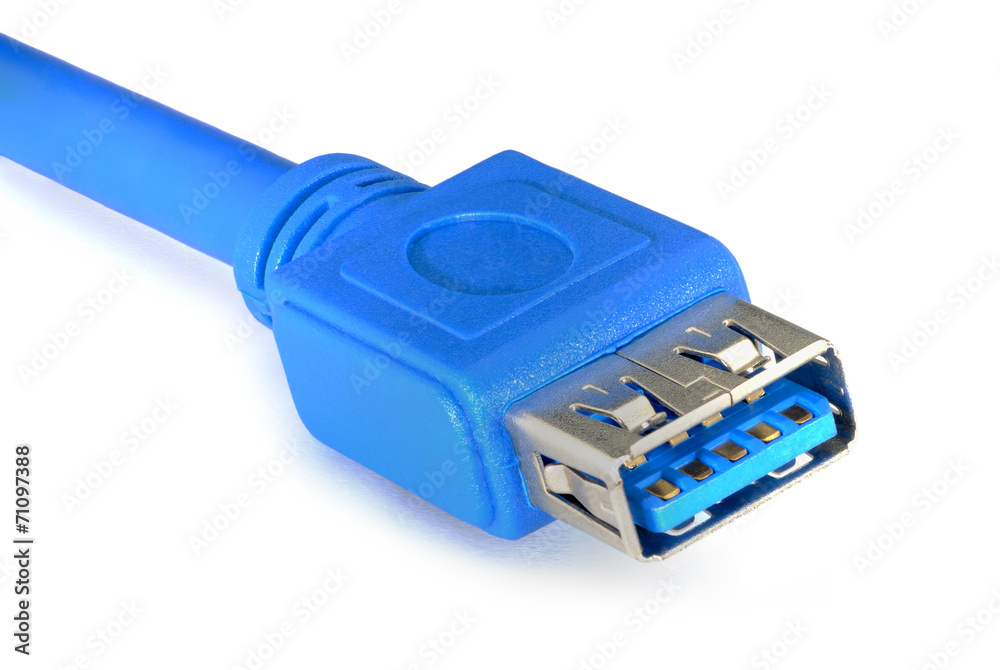 Blue usb 3.0 cable isolated on white background. Blue usb 3.0 cable isolated on white background.