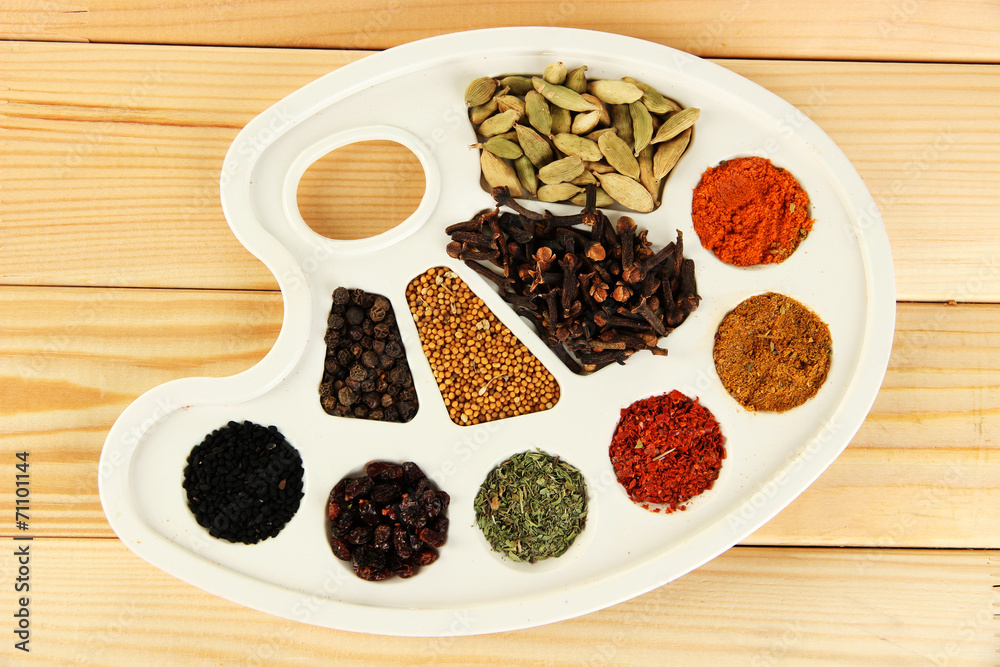 Painting palette with various spices and herbs, Painting palette with various spices and herbs,