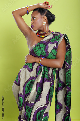 Caribbean girl in pattern fabric tunic
