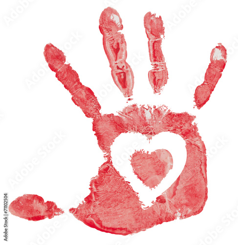Detail imprint of hand with heart, vector illustration on white