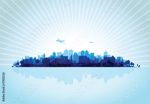 blue cityscape overprint background