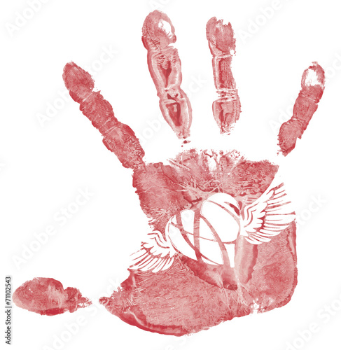 Detail imprint of hand and wings, vector illustration on white