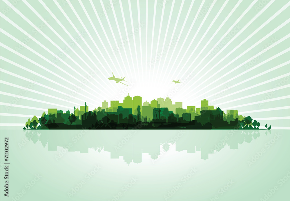 green cityscape overprint background