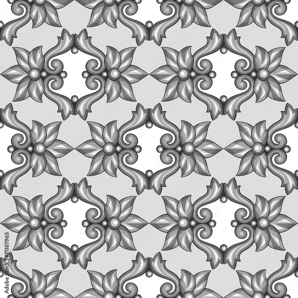 Seamless pattern with baroque ornamental floral silver elements. Seamless pattern with baroque ornamental floral silver elements.