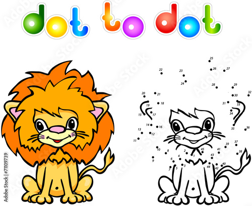 Fototapeta Naklejka Na Ścianę i Meble -  Funny cartoon lion dot to dot